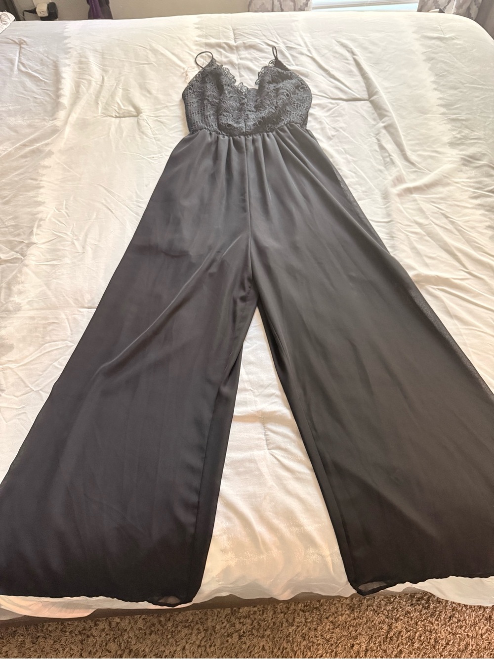 Black Lace Bodice Wide-Leg Jumpsuit